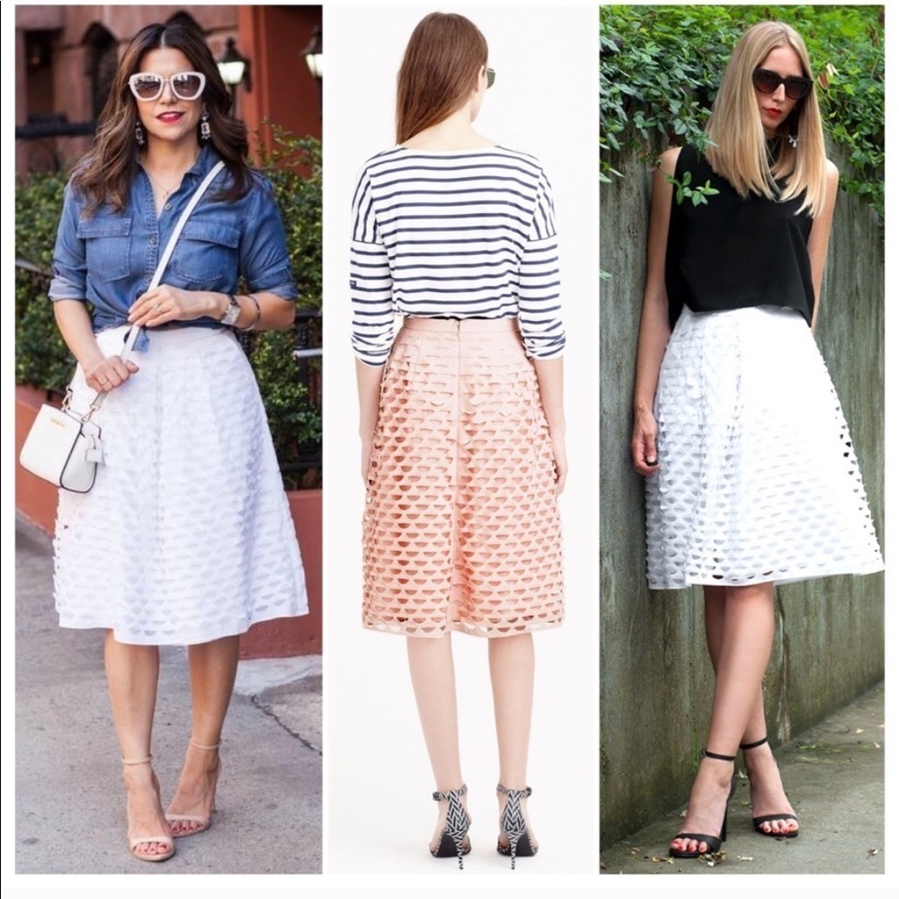 j. crew // lasercut circle a-line midi skirt pink - Picture 6 of 8